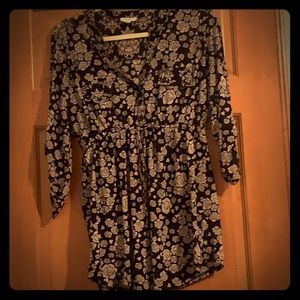 Navy Maternity Top with Roses